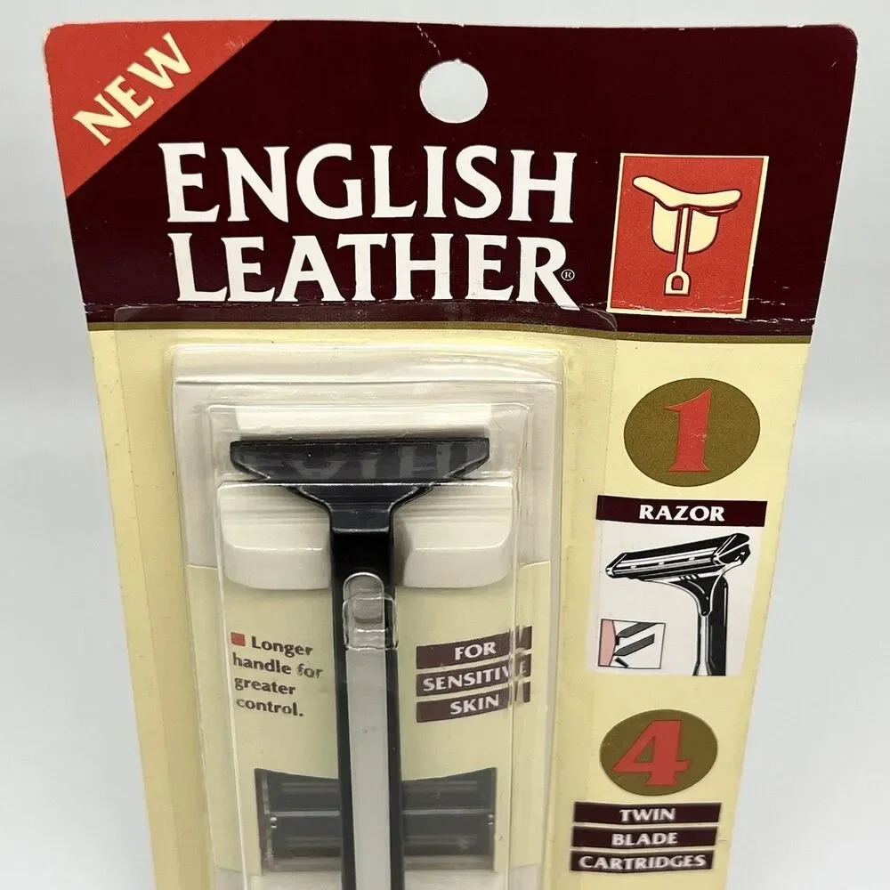 Vintage English Leather Shaving System Razor & 4 Twin Blade Cartridges NOS 1980s
